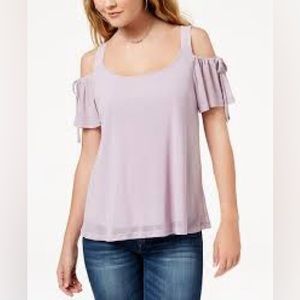Ultra Flirt By Ikeddi - Juniors' Cold-Shoulder Top - Lavender Bow Sleeve